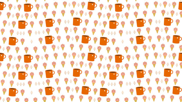 Pattern of orange mugs and ice cream cones