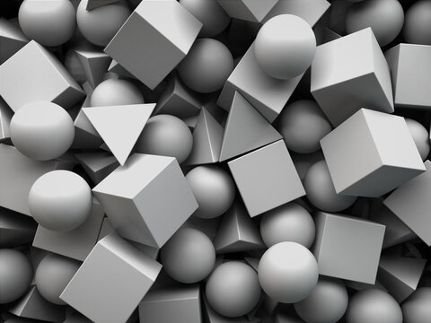 White Geometric Shapes Abstract Background 3D Rendering
