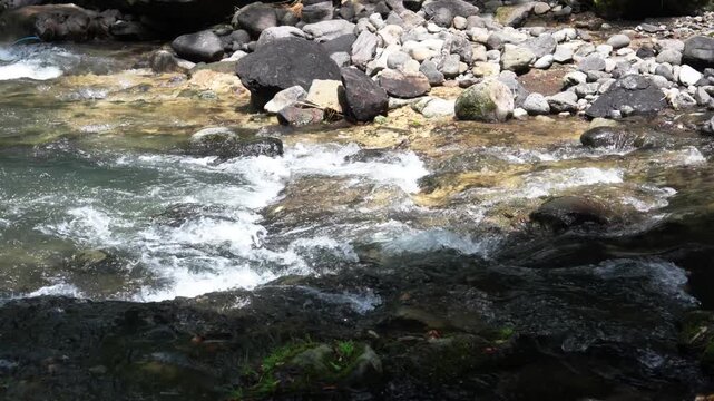 阿蘇の清流、岩を流れる渓流のせせらぎ（Aso Mountain Stream Clear Water Flowing Over Rocks, Kumamoto Japan）