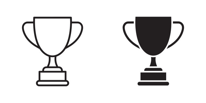Winner trophy cup line and solid vector icon set isolated on white background