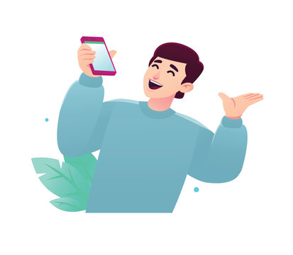 Excited young man holding a smartphone and celebrating good news or a win. Concept of mobile gaming success, sports betting, online lottery, and happy user notification.