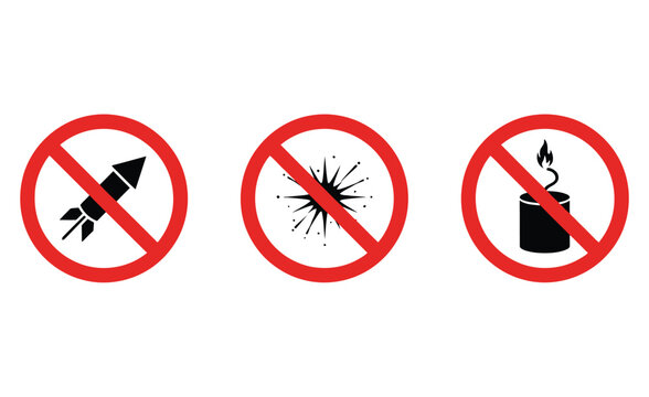 Sign icon set displaying explosive material and fire hazards