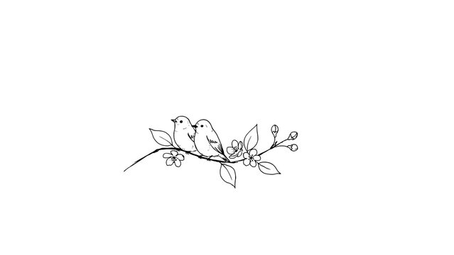 Two birds sitting on a branch with flowers