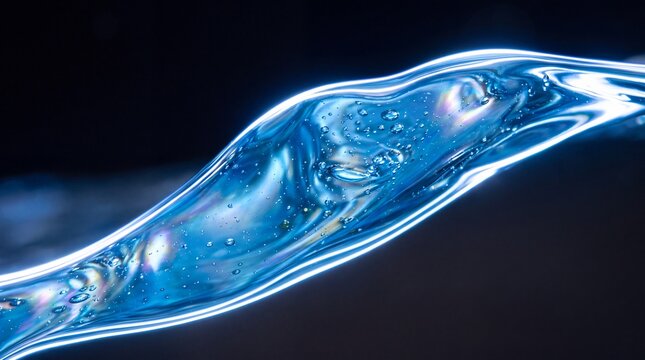 Flowing Water Wave with Bubbles on Dark Background