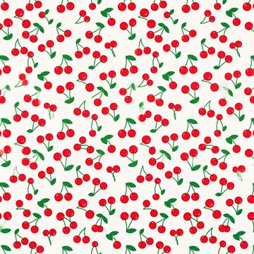Seamless Red Cherry Fruit Pattern on White Background