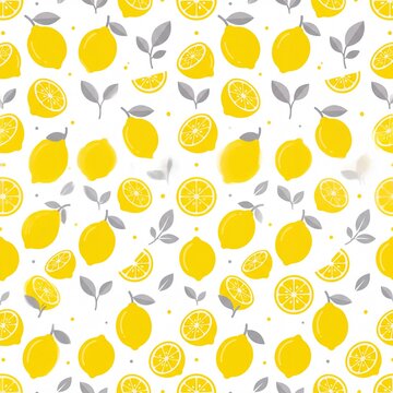 Lemon Seamless Pattern with Citrus Fruits and Leaves