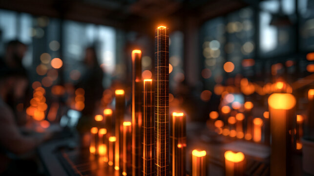 Glowing Digital Bar Chart for Business Growth and Analytics