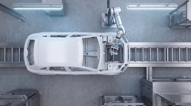 Robotic Arm Assembling Car Body on Automated Production Line