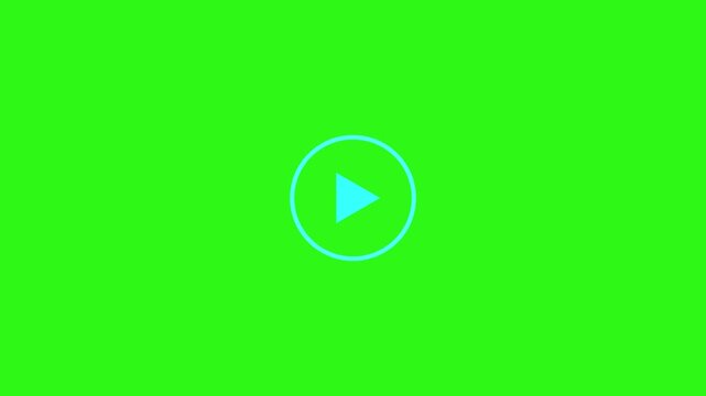 Simple cyan colour circular play button icon animation on transparent background with Alpha channel, 4K Video