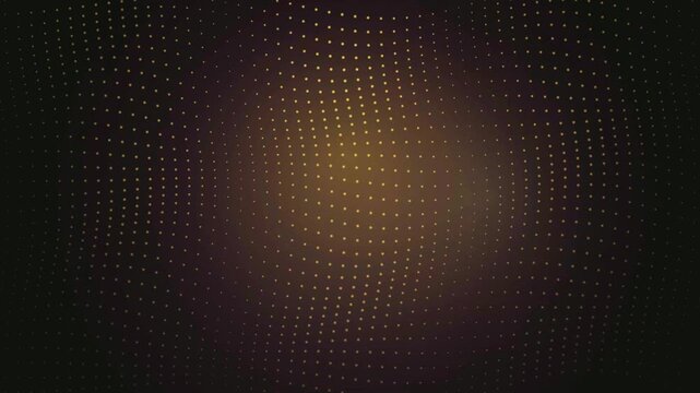Abstract golden halftone dot pattern with warping wave distortion and soft amber gradient glow on dark background, elegant luxury motion background 4K