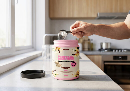 Protein Powder Jar in Kitchen Mockup