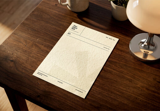Textured Paper Sheet Mockup on Wooden Desk