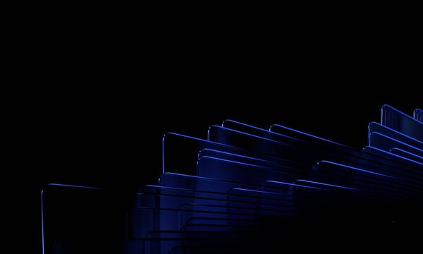 Abstract dark background, futuristic blue lines structure, 3d render