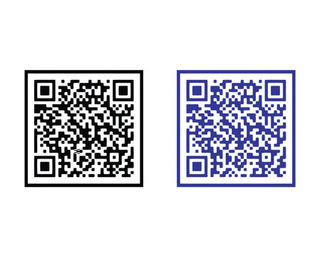 Qr icon set of two digital matrix code squares with scannable