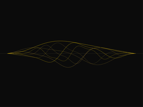Elegant golden line art audio wave or sinusoidal curves intersecting on a dark background