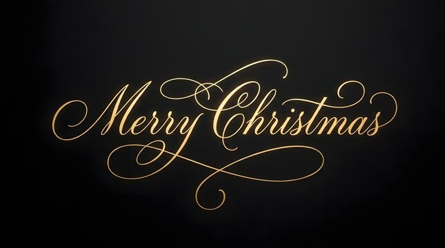 Elegant gold merry christmas typography calligraphy script on dark background