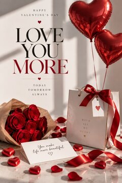 Valentines Day Display With Flowers, Balloons, and Heartfelt Messages on a Table
