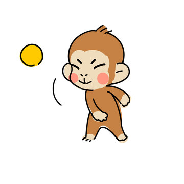 Cute Baby Monkey Playing With Yellow Ball