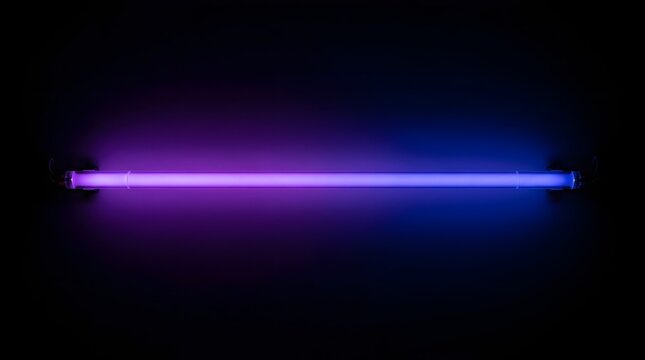 Neon blue and purple fluorescent light tube on black background
