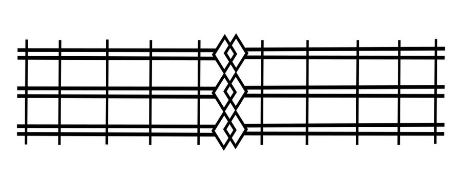Black geometric border line pattern with repeating diamond shapes and horizontal grid lines