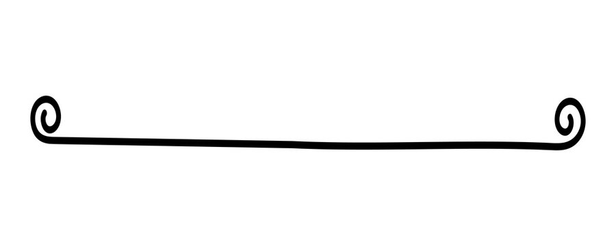 Hand drawn black line divider with decorative scroll curls on both ends