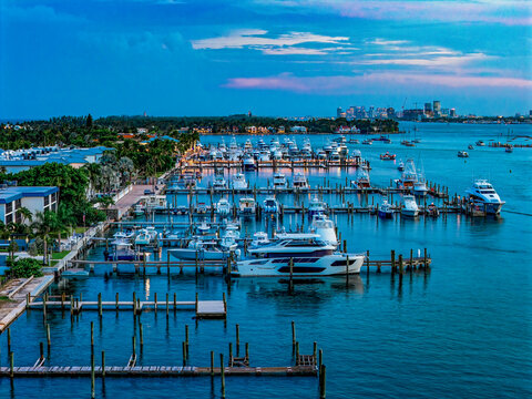 aerial nighttime view of Singer Island Marina