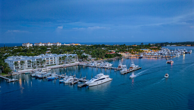 aerial nighttime view of Singer Island Marina