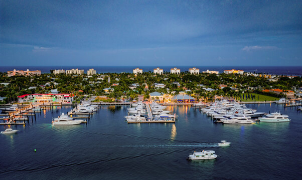 aerial nighttime view of Singer Island Marina