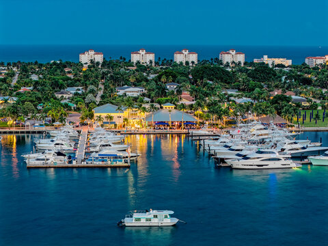 aerial nighttime view of Singer Island Marina