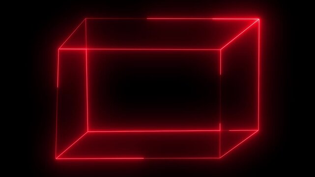 Red Neon Center 2D Wireframe Cube Animated Background Loop for Content Creators, 4K UHD Cyberpunk Main Geometric Box Motion Graphic Overlay Backdrop