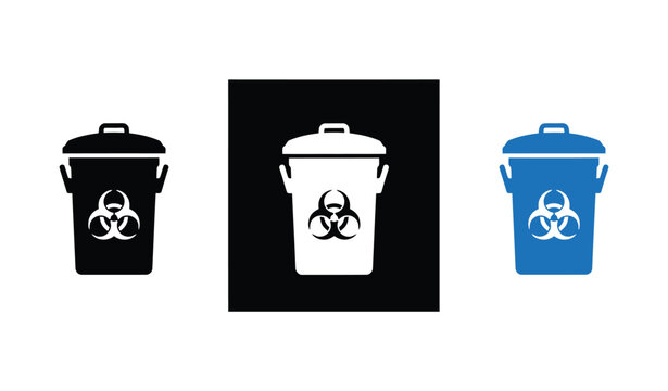 Trash can icon vector sign with hazardous biohazard symbol