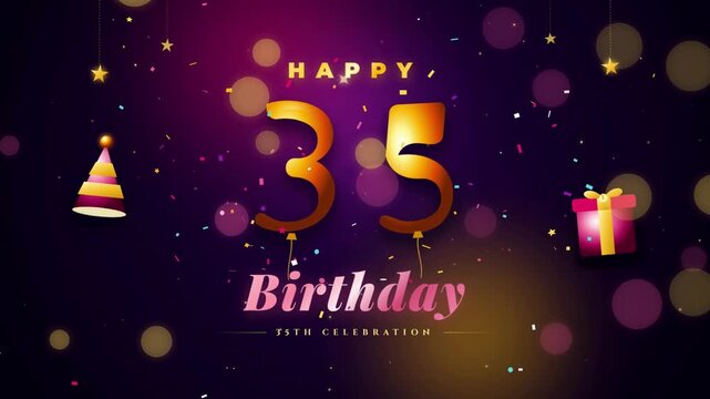 Birthday 35th Celebration Animated Background with Golden Number