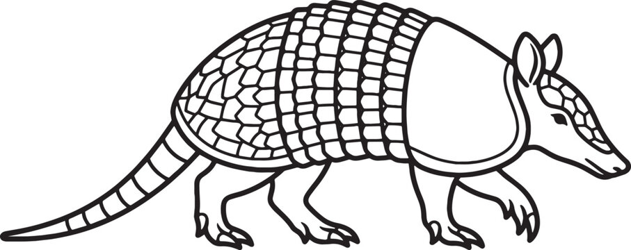 Minimalist line art illustration of a full body armadillo walking