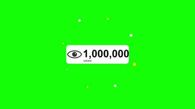Animated One Million Views Counter Icon on Green Screen Background