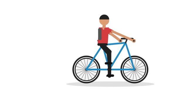 Flat illustration of people riding blue bicycles on white background