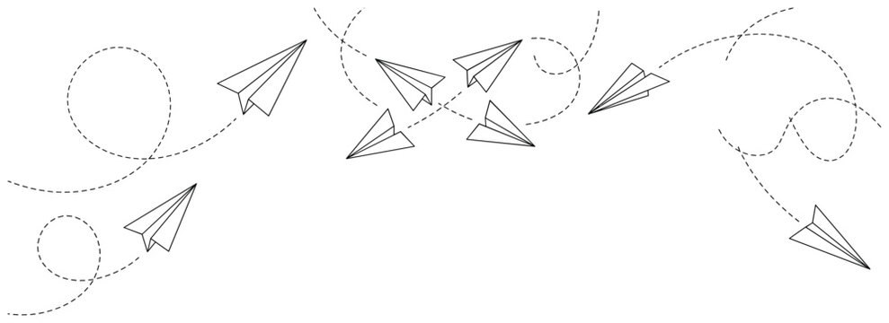 Paper plane dotted lines flight path background illustration vector design.