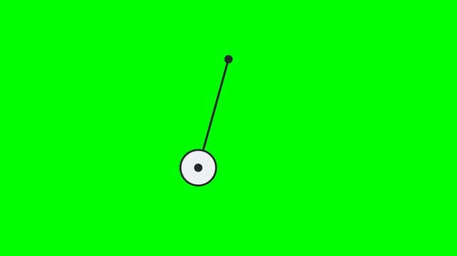 Six pendulums swinging in sync on a green screen background