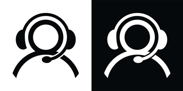 Customer support agent headset icon set. Call center representative helpline consultant symbols. Customer service operator wearing microphone headset
