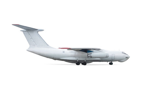 Big wide body freight transport airplane isolated on white background