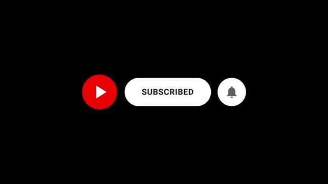 YouTube subscribe button, like icon, and notification bell on a black background; video overlay with mouse-click effect for content creator social media templates&mdash;simple design.