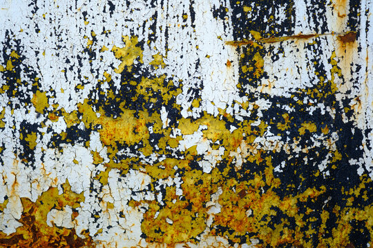 Peeling paint texture with rust on metal background