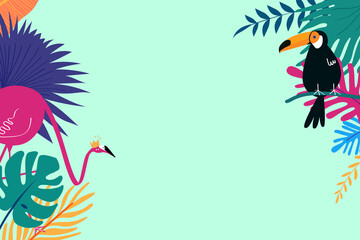 Colorful tropical leaf flamingo background, green design © Rawpixel.com