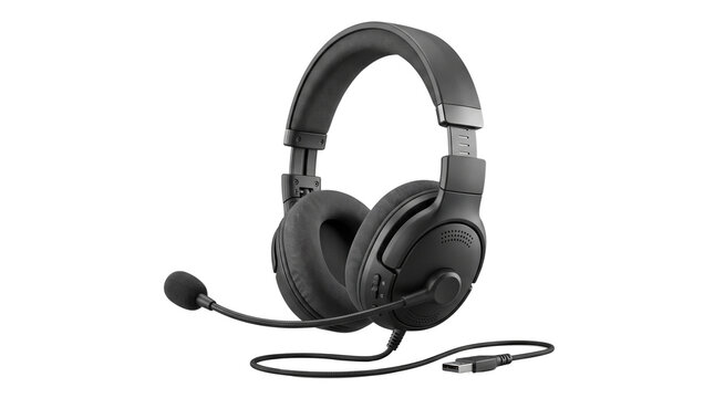 Professional customer service headset isolated on white background for call center and support concepts.