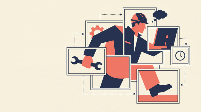 Labor Day Digital Fatigue Burnout Concept Illustration Businessman Facing Technical Overload Stress Working Professional Frustrated With Technology Integration Virtual Workflow Management Productivity