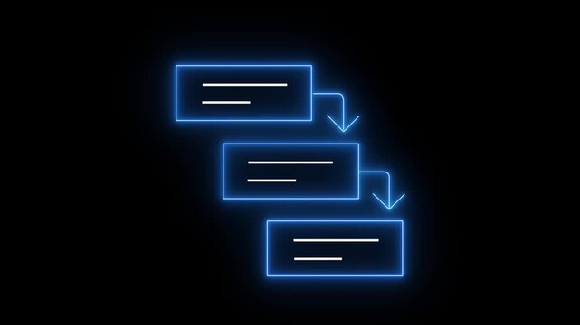 Waterfall methodology outline neon animation. Step by step guidance animated icon. Sequential project management approach. Continuous process, motion graphic loop on transparent background ,4k