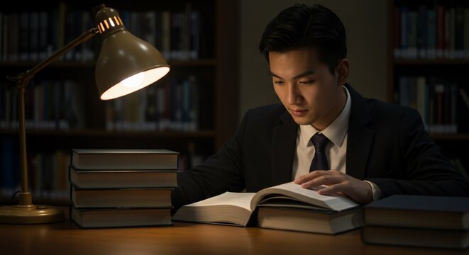 young businessman reading a book
