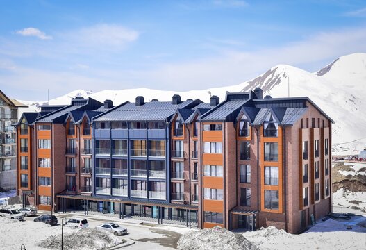 Hotel building exterior in Gudauri ski resort.Georgia