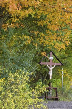 Wayside shrine at the edge of the forest, Alkersdorf, Hernstein, Lower Austria, Austria