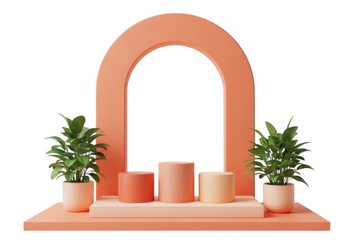 Modern pink archway with potted plants