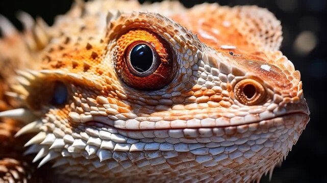 Macro Close-up of a Bearded Dragon's Head and Detailed Scales